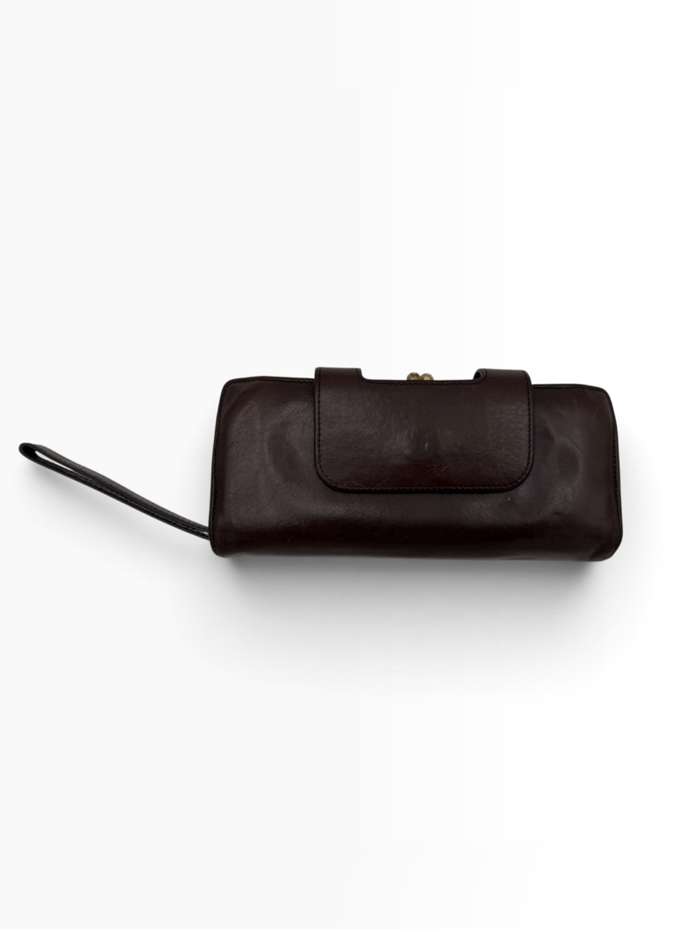 HOBO Nancy Leather Wallet Wristlet Brown Kiss Lock Coin Pouch #66973